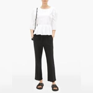Weekend Max Mara NWT Black Albero Linen Trousers Pants Fringe Hem Pleated 4